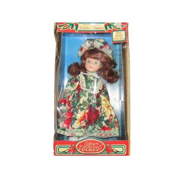 Soft Expressions Doll Porcelain 12 Inches Floral Dress Holiday Classic Line - Picture 2 of 3